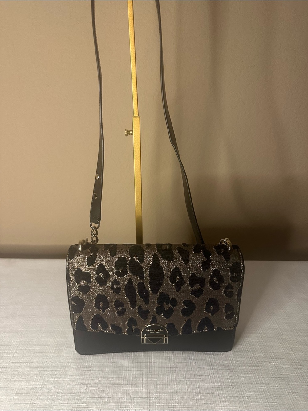 kate spade Leopard-Print Crossbody in Black and Gold-Tone